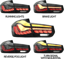 Load image into Gallery viewer, Tail Lights Compatible with 2013-2018 BMW 3-Series F30 F35 F80 6th Sedan with Dragon Scales Running Light, Driver and Passenger side(Smoke Lens Styles)