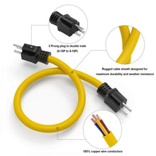 Load image into Gallery viewer, 3 fork plug to dual male extension cable for RV power adapter cable for switch conversion