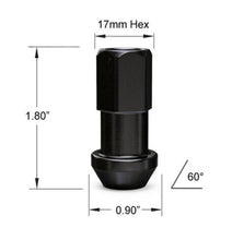 Load image into Gallery viewer, 20pcs 12x1.5 Black 45mm Extended Lug Nuts (1.8") for Tuner Racing Cone Seat Open End