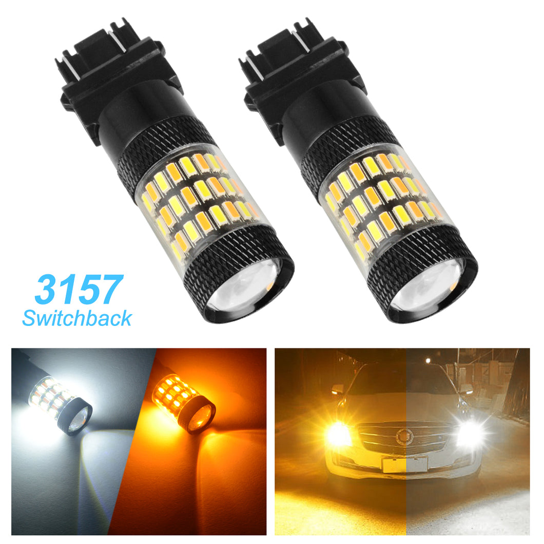 2Pcs 3157 3156 LED Turn Signal DRL Light Bulbs White Amber Switchback For Chevy