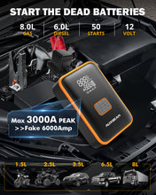 Load image into Gallery viewer, AJ3000 SERIES 3000A JUMP STARTER WITH AIR COMPRESSOR 120PSI TIRE INFLATOR FOR 8L GAS/ 6L DIESEL ENGINE

