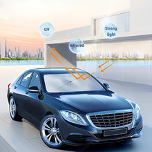 Load image into Gallery viewer, [UPF50+ Sunshade] UPF50+ Compact Roll-Up Sunshade for Front Window | Heat Insulation and UV Protection, Easy-to-Use Auto Interior Accessory, Fits Most Vehicles, Sun Protection Curtain, Sleek Black Umbrella Design, Easy Handling, Car Sunshade
