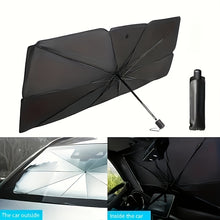 Load image into Gallery viewer, [UPF50+ Sunshade] UPF50+ Compact Roll-Up Sunshade for Front Window | Heat Insulation and UV Protection, Easy-to-Use Auto Interior Accessory, Fits Most Vehicles, Sun Protection Curtain, Sleek Black Umbrella Design, Easy Handling, Car Sunshade
