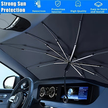 Load image into Gallery viewer, [UPF50+ Sunshade] UPF50+ Compact Roll-Up Sunshade for Front Window | Heat Insulation and UV Protection, Easy-to-Use Auto Interior Accessory, Fits Most Vehicles, Sun Protection Curtain, Sleek Black Umbrella Design, Easy Handling, Car Sunshade
