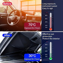 Load image into Gallery viewer, [UPF50+ Sunshade] UPF50+ Compact Roll-Up Sunshade for Front Window | Heat Insulation and UV Protection, Easy-to-Use Auto Interior Accessory, Fits Most Vehicles, Sun Protection Curtain, Sleek Black Umbrella Design, Easy Handling, Car Sunshade
