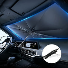 Load image into Gallery viewer, [UPF50+ Sunshade] UPF50+ Compact Roll-Up Sunshade for Front Window | Heat Insulation and UV Protection, Easy-to-Use Auto Interior Accessory, Fits Most Vehicles, Sun Protection Curtain, Sleek Black Umbrella Design, Easy Handling, Car Sunshade
