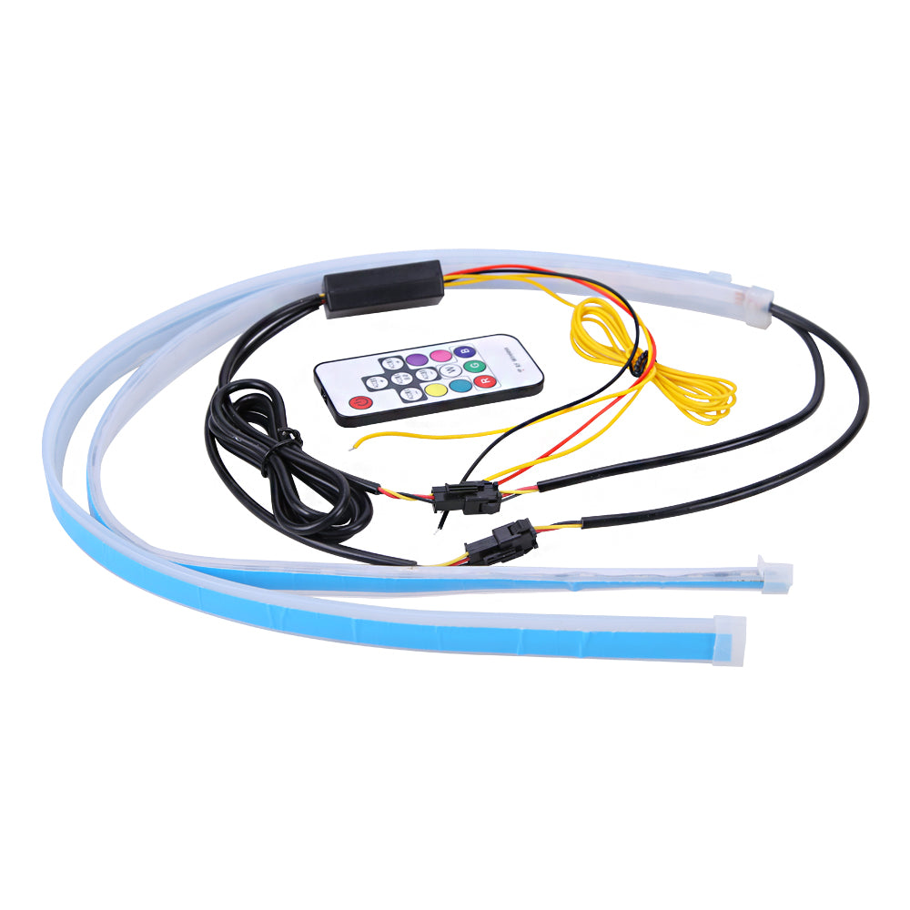 2x 60CM RGB Slim Sequential Flexible DRL LED Turn Signal Strip Remote Headlight