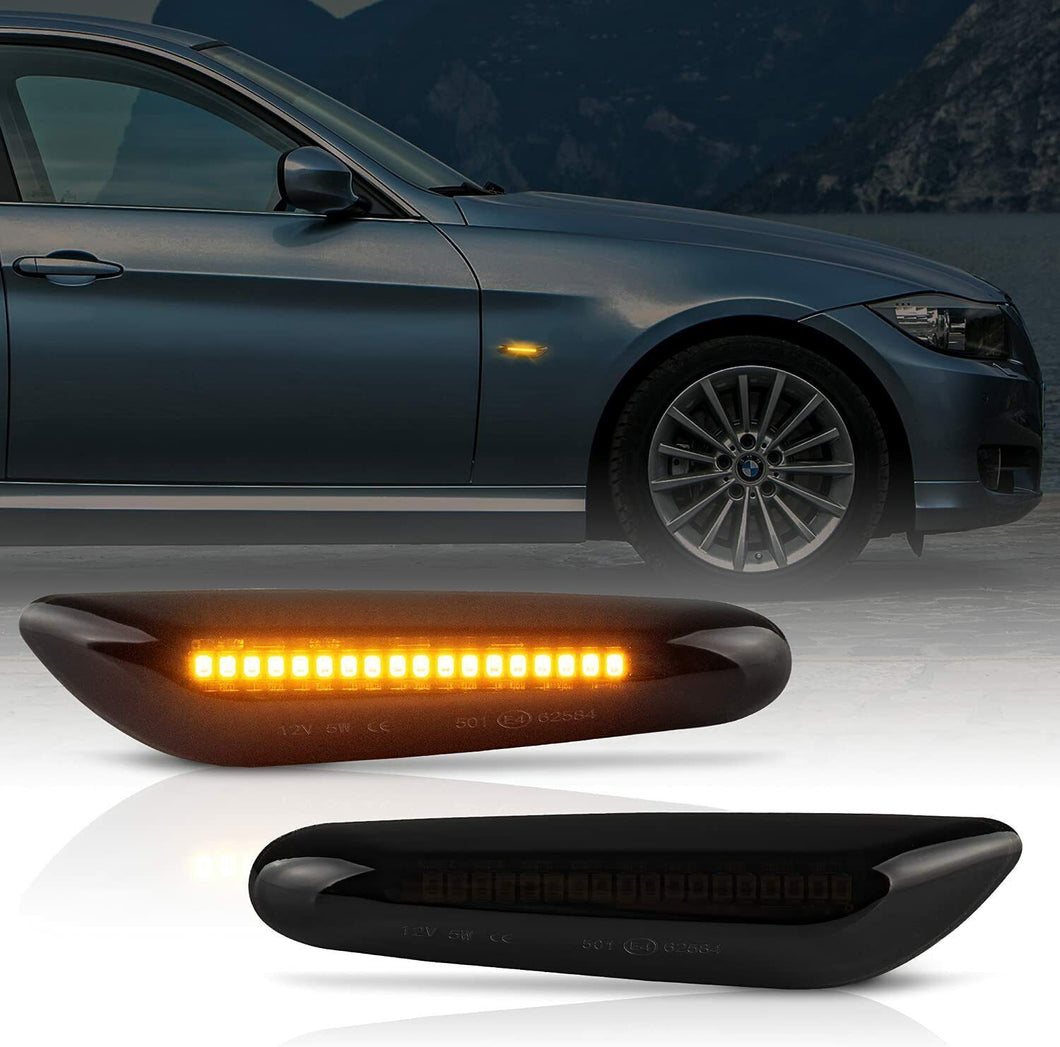 2X Dynamic Smoked LED Side Marker Turn Signal Light For BMW E90 E83 E92 E82 E46