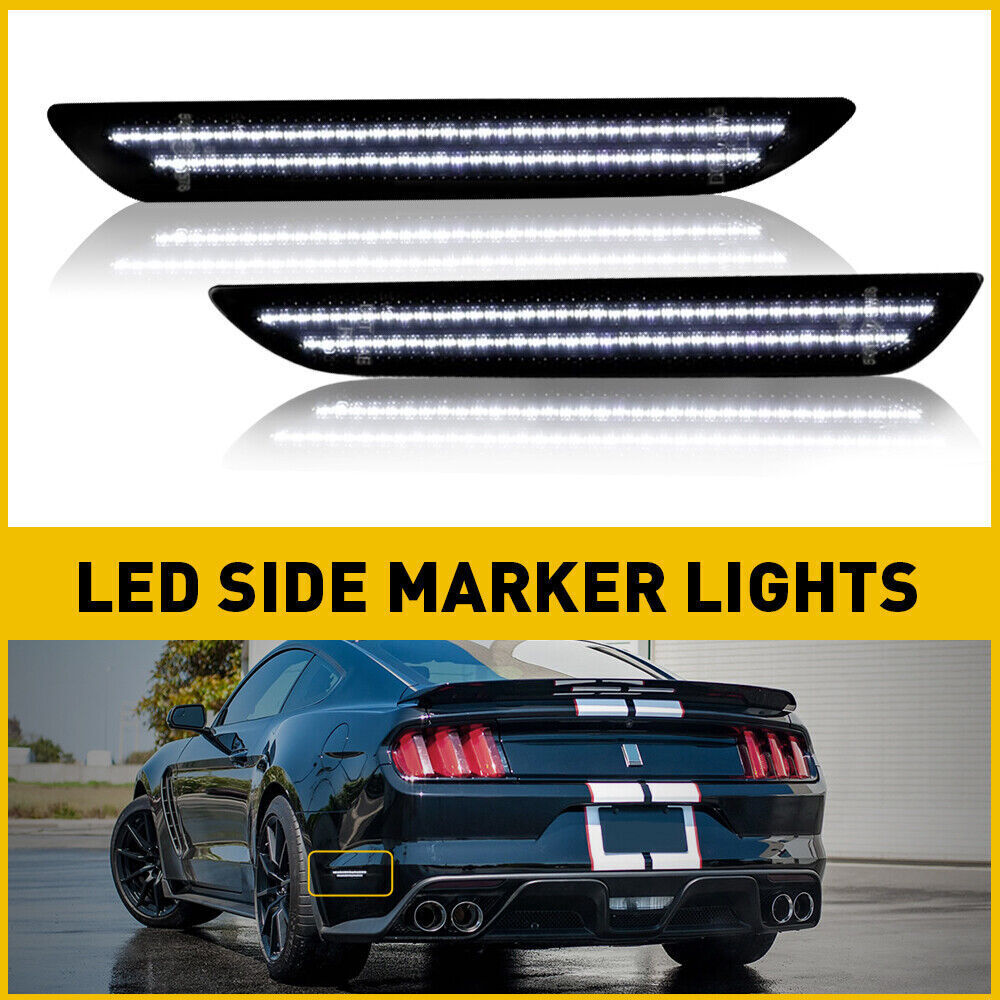2PCS Smoked White LED Rear Bumper Side Marker Lights For 2015-2022 Ford Mustang