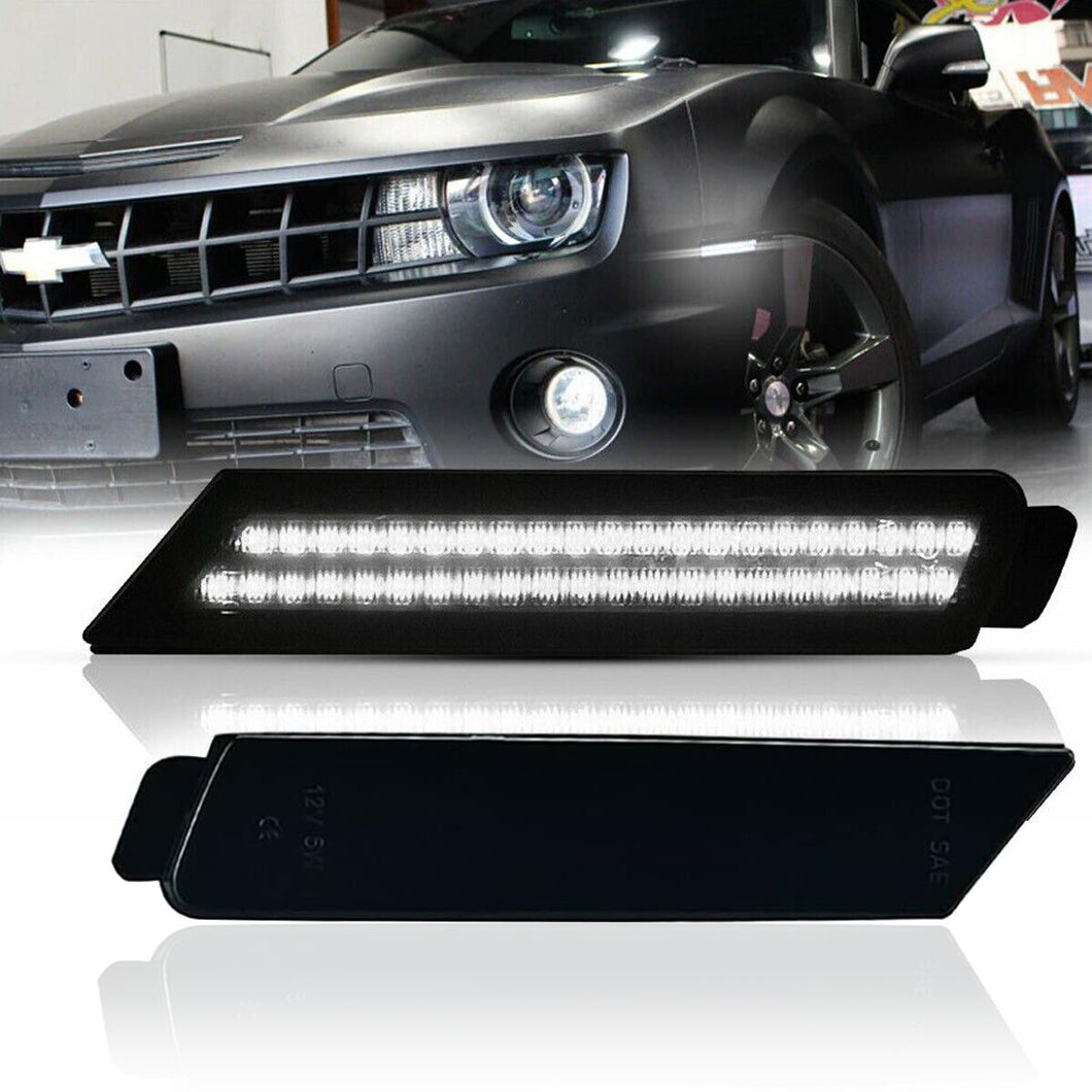Smoked White LED Front Bumper Side Marker Lights Lamp For 2010-2015 Chevy Camaro