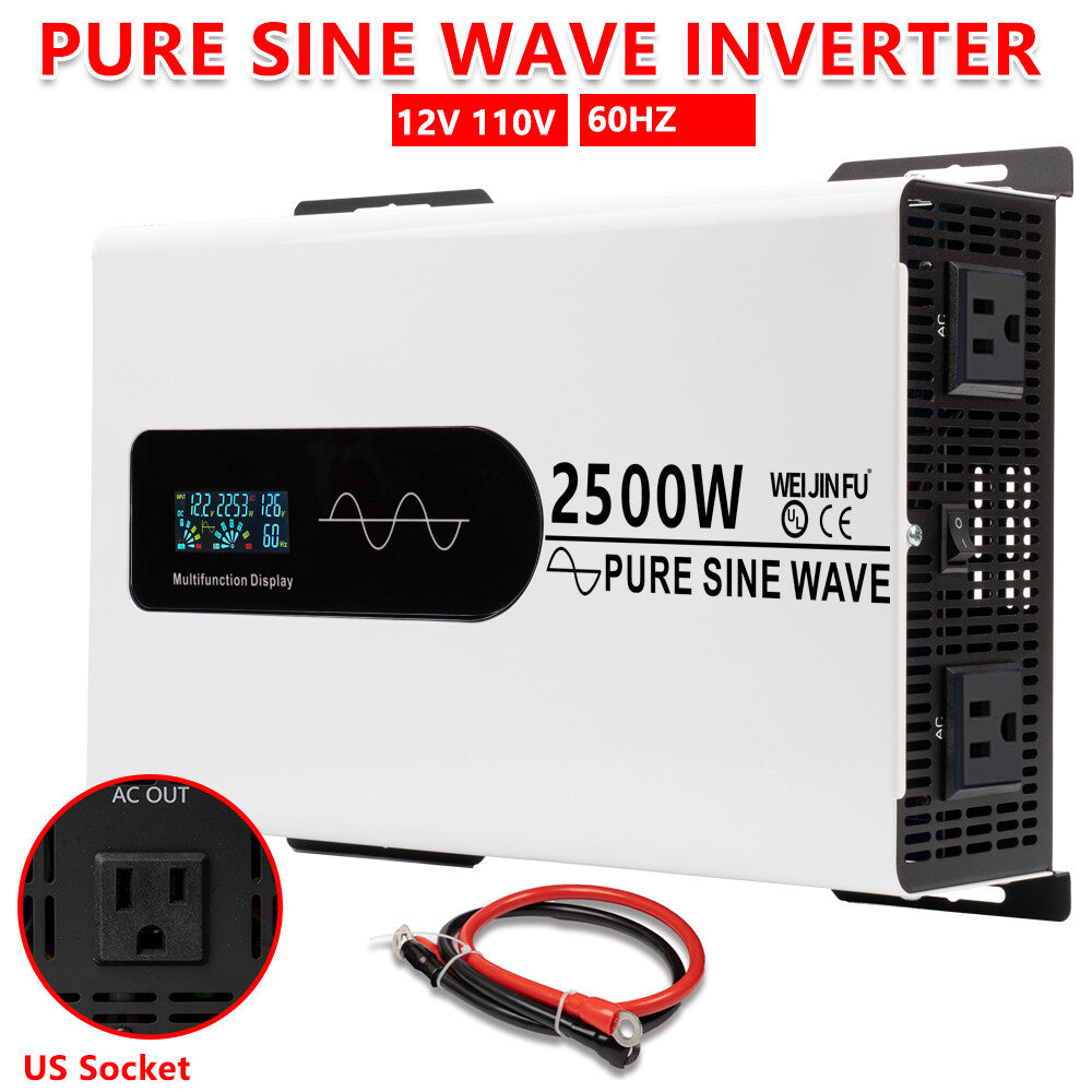 Pure Sine Wave 12V 2500W 5000Watt DC to 110V 120V Solar Converter Power Inverter