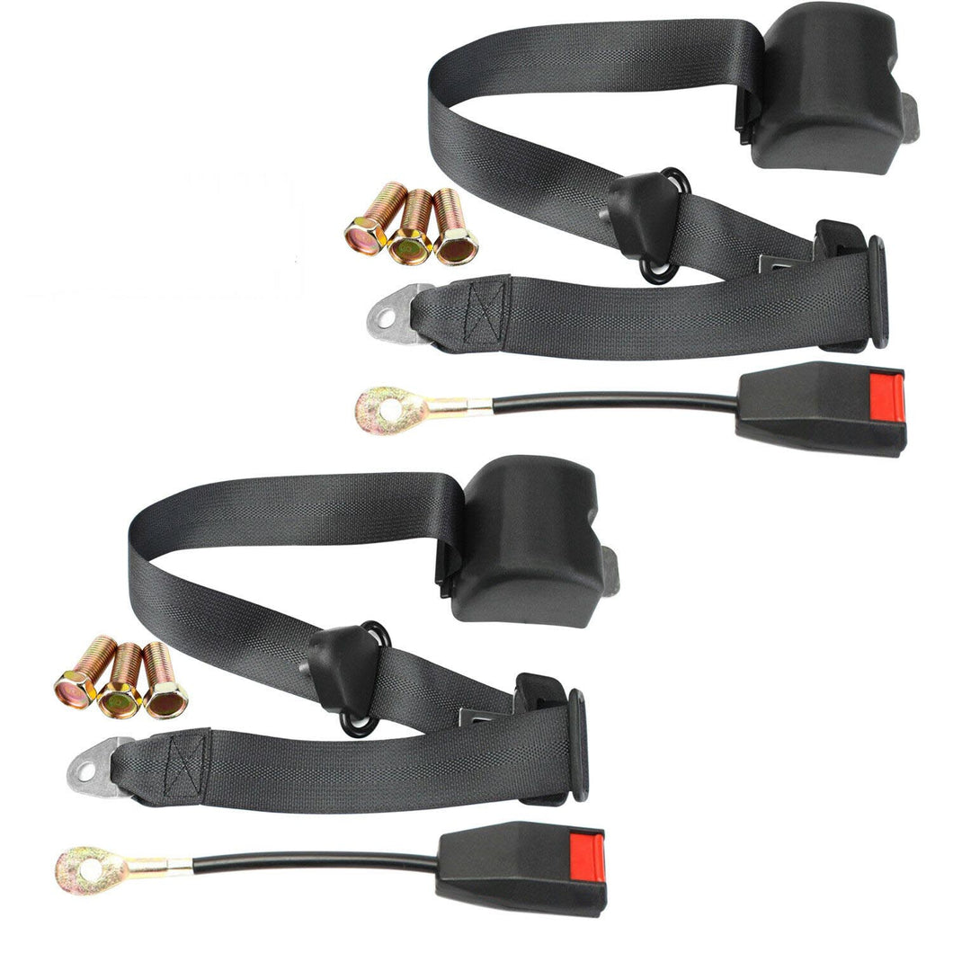 2 Pack Universal Adjustable 3 Point Retractable Auto Car Seat Lap Belt Kit Black