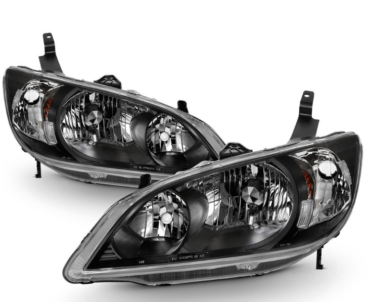 Headlights Black Headlamps Set Left+Right For 2004-2005 Honda Civic 2/4 Door