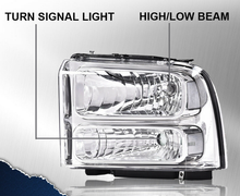 Load image into Gallery viewer, CHROME CONVERSION HEADLIGHTS FOR FORD F-250 F-350 SUPER DUTY EXCURSION 99-04
