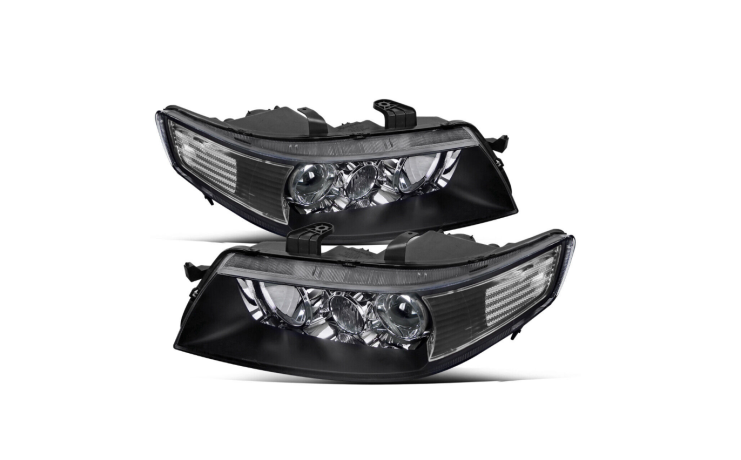 Left+Right Headlights Lamps For 2004-2005 Acura TSX Black Projector