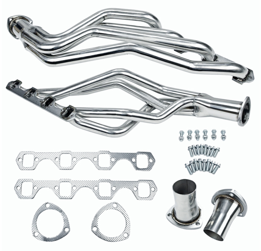 Auto Exhaust Headers, Block Hugger, Steel, Natural, Street Rod with Chevy, 396, 402, 427, 454, Pair